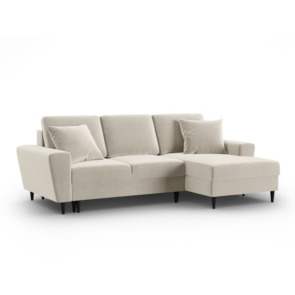 Bež baršunasti sklopiva/s prostorom za odlaganje kutna garnitura (s desnim kutom/s ležaljkom) Kyoto – Cosmopolitan Design-image-4