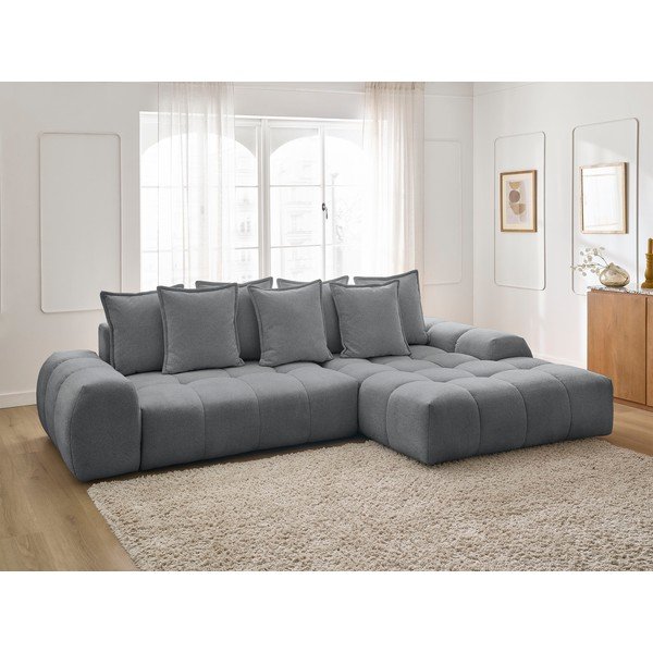 Tamno siva sklopiva/s prostorom za odlaganje kutna garnitura od šenila (s desnim kutom/s ležaljkom) Everest – Bobochic Paris-image-1