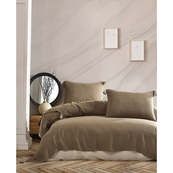 Smeđi prošiveni prekrivač i jastučnica za bračni krevet 220x240 cm Costa - Mijolnir