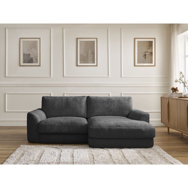 Crna kutna garnitura od šenila (s desnim kutom/s ležaljkom) Leonore – Bobochic Paris-image-1