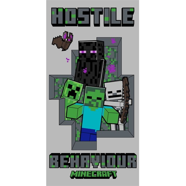 Sivi pamučan dječji ručnik 70x140 cm Minecraft Hostile Behaviour – Jerry Fabrics