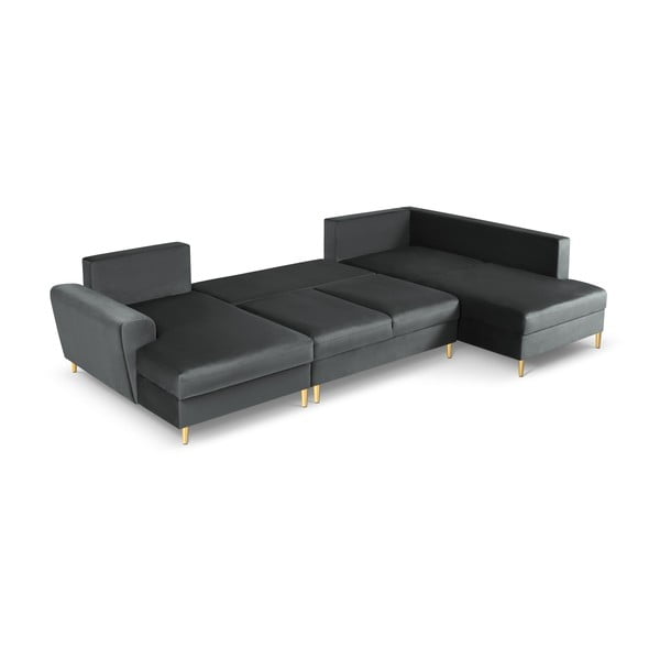 Tamno siva baršunasti sklopiva/s prostorom za odlaganje kutna garnitura (s desnim kutom/u obliku slova "U") Kyoto – Cosmopolitan Design-image-2