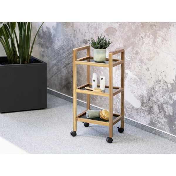 Crna/u prirodnoj boji kupaonska polica od masivnog bagrema 35x76,5 cm Fondi – Wenko-image-1