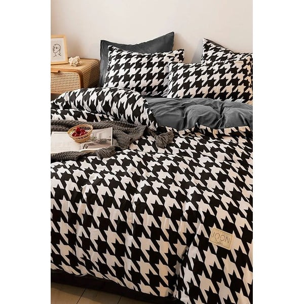 Crno-bijela pamučna posteljina za bračni krevet/s produženom plahtom  200x220 cm - Mila Home