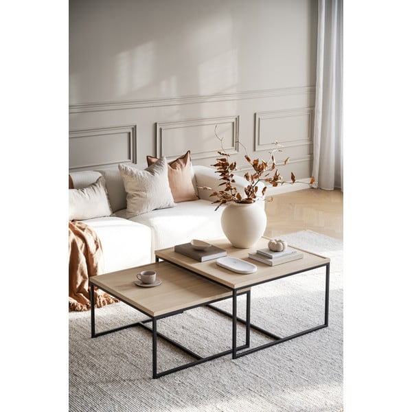 Stolić za kavu s hrastovom pločom stola u prirodnoj boji ø 80 cm Deerfield – Rowico-image-1