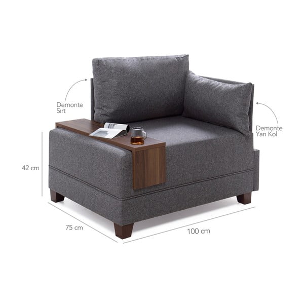 Siva fotelja s naslonom za ruke na desnoj strani i pločom za odlaganje Balcab Home Martha-image-1