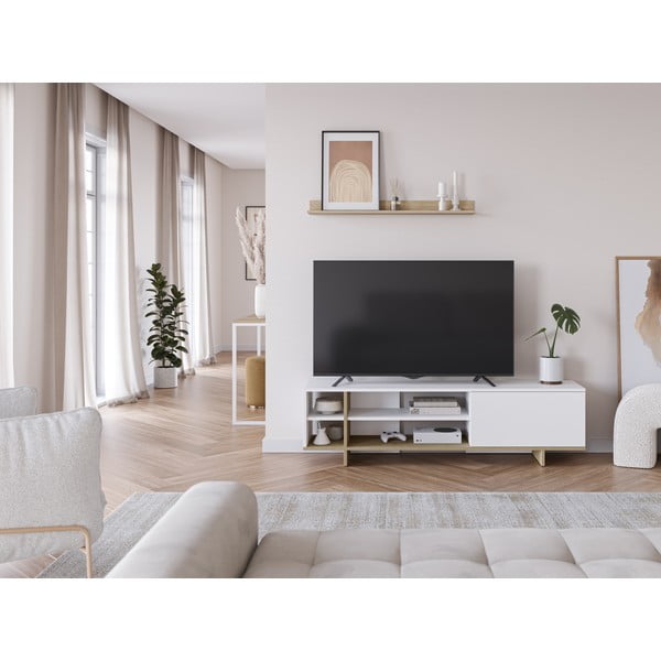 Bijela TV komoda u dekoru hrasta 160x44 cm Cequoia – Marckeric-image-1