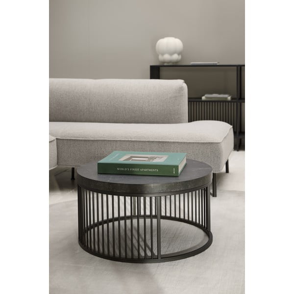 Crni okrugao stolić za kavu s pločom stola u mramornom dekoru ø 65 cm Strington – Actona-image-3