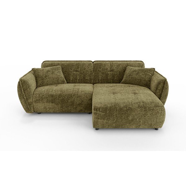 Zelena kutna garnitura od šenila (s desnim kutom/s ležaljkom) Nelia – Ropez