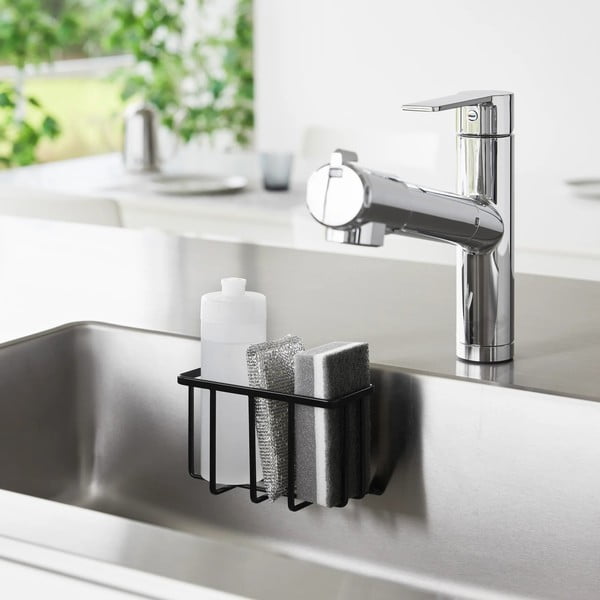 Crni metalni držač za deterdžente s postavljanjem bez bušenja Film Hook – YAMAZAKI-image-1