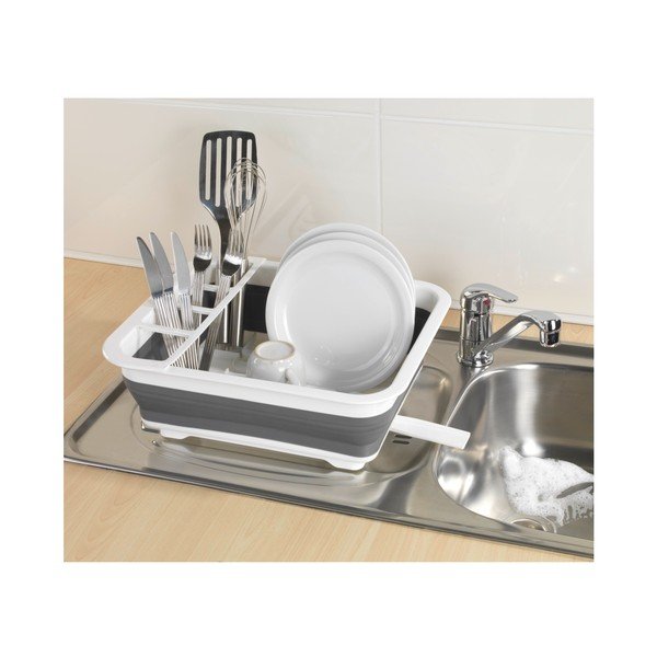 Bijelo-sivi sklopivi stalak za cijeđenje posuđa Wenkoo Rack-image-4