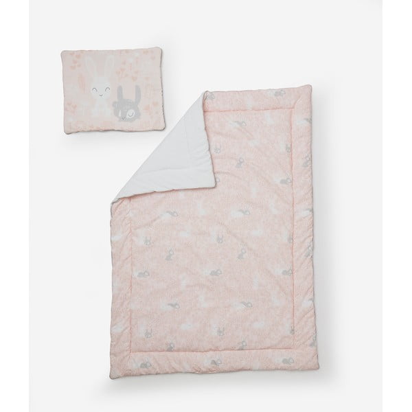 Set ružičastih popluna za bebe s jastukom Pinio Bunnies, 100 x 135 cm
