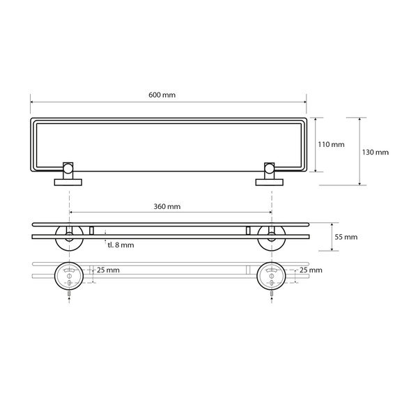Mjedena kupaonska polica u srebrnoj boji Sapho X-Round, širine 60 cm-image-1