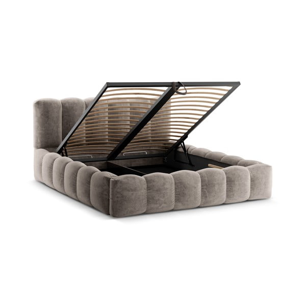 Svjetlo smeđi tapecirani bračni krevet s prostorom za pohranu s podnicom 180x200 cm Lupine – Micadoni Home-image-2