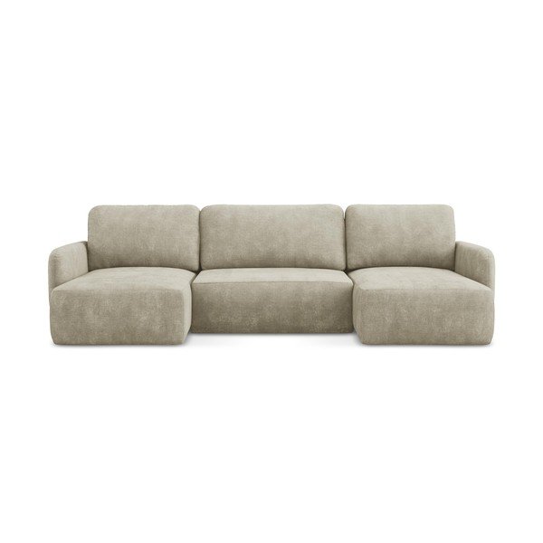 Bež sklopiva/s prostorom za pohranu kutna garnitura od šenila (u obliku slova "U") Lilo – Makamii