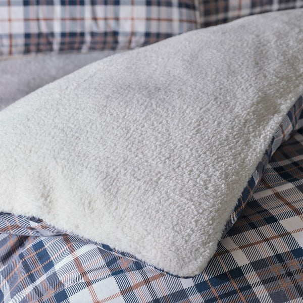 Plava/bež posteljina za bračni krevet od sherpa flisa 200x200 cm Cosy Sherpa Check – Catherine Lansfield-image-3