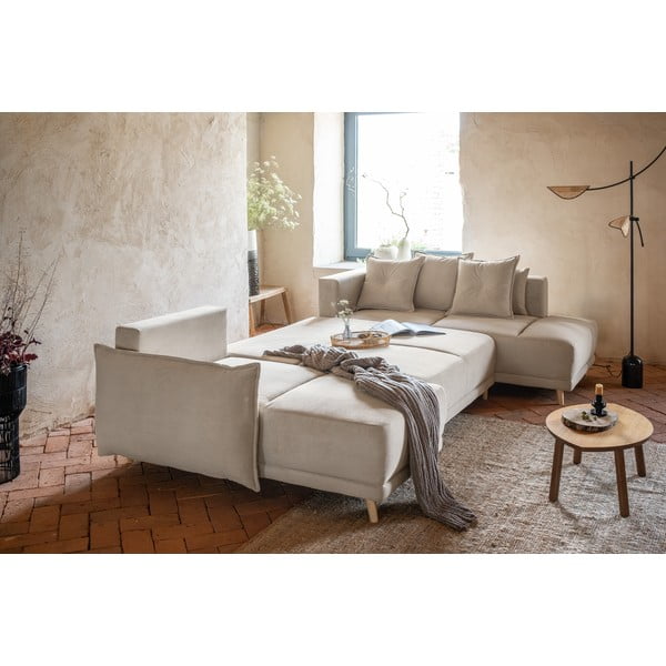 Bež sklopiva kutna garnitura od samta (s desnim kutom/u obliku slova "U") Lazy Lukka – Miuform-image-4