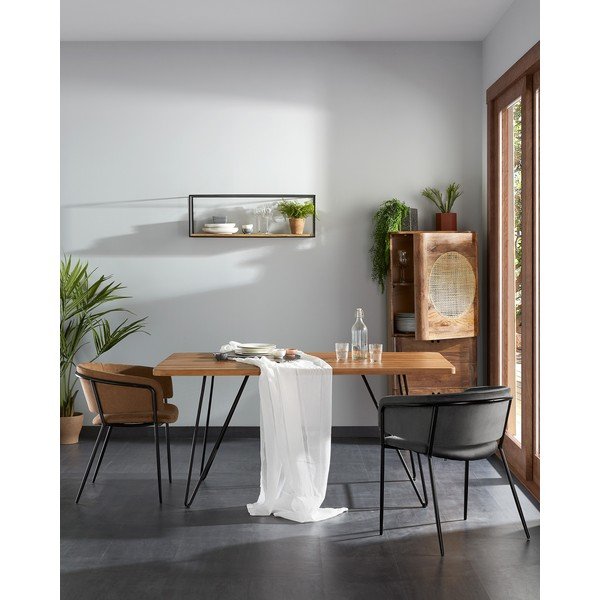 Crna/u prirodnoj boji polica od masivne jele 90 cm Elisha – Kave Home-image-1