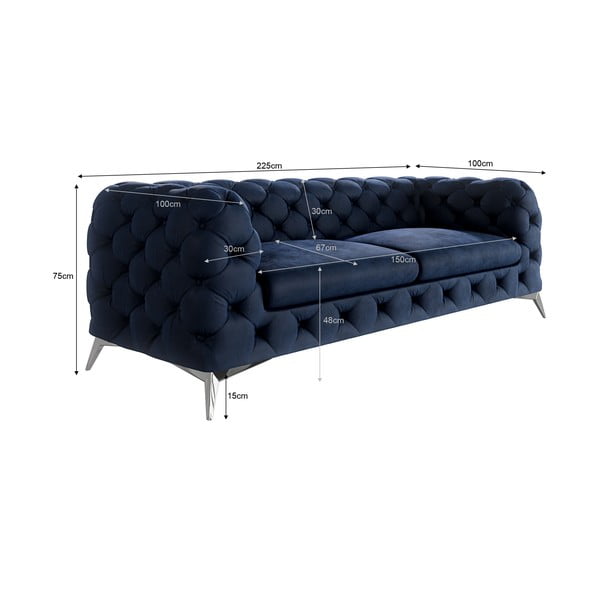 Tamno plava baršunasti sofa 225 cm Chelsea – Ropez-image-3