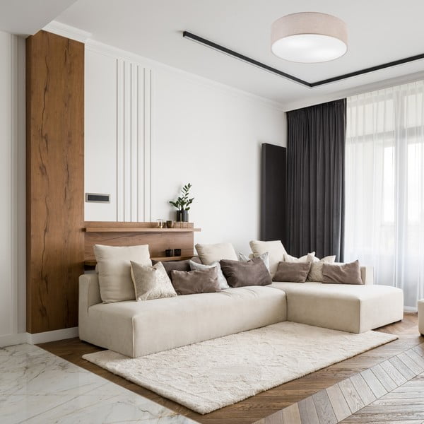 Svijetlo siva stropna svjetiljka s tekstilnim sjenilom ø 45 cm Vivian – LAMKUR-image-1