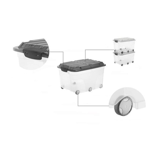 Plastična kutija s poklopcem na kotačićima 57 l Roller - Rotho-image-3