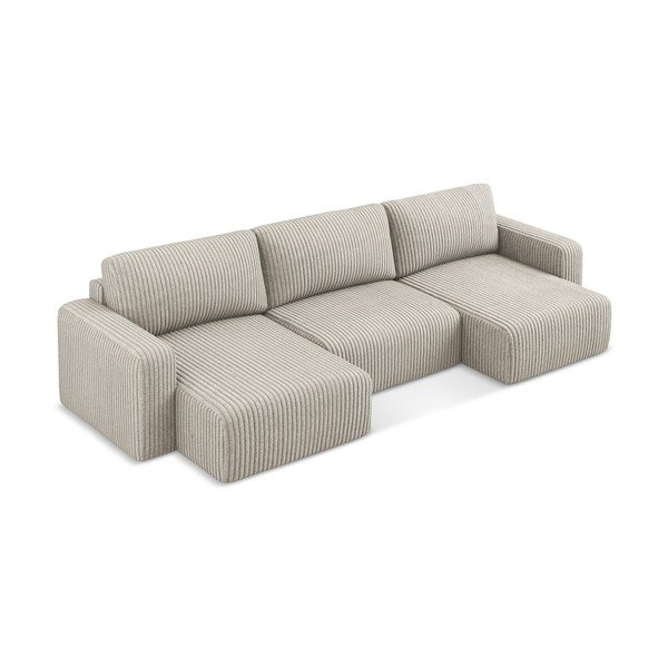 Bež sklopiva/s prostorom za odlaganje kutna garnitura od samta (u obliku slova "U") Kona – Makamii-image-3