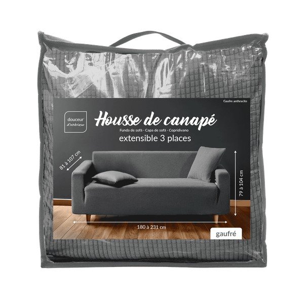 Antracitno siva rastezljiva presvlaka za sjedeću garnituru trosjed Sacha – douceur d'intérieur-image-3