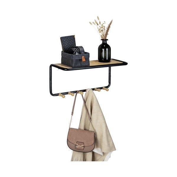 Crna/prirodna metalna zidna vješalica s policom Loft - Wenko-image-4
