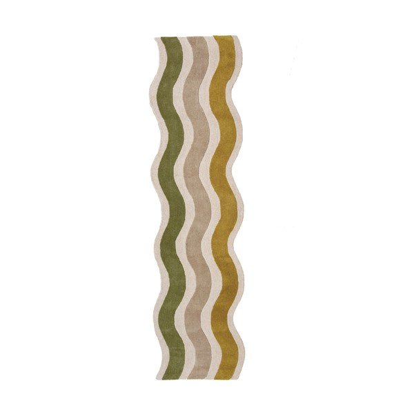 Zelena/u prirodnoj boji ručno rađena vunena staza 80x300 cm Cascade Wool – Flair Rugs