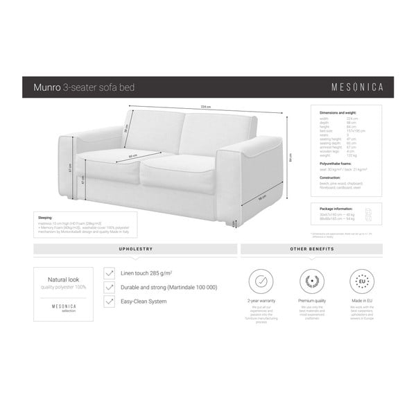 Sivi kauč na razvlačenje MESONICA Munro, 224 cm-image-4