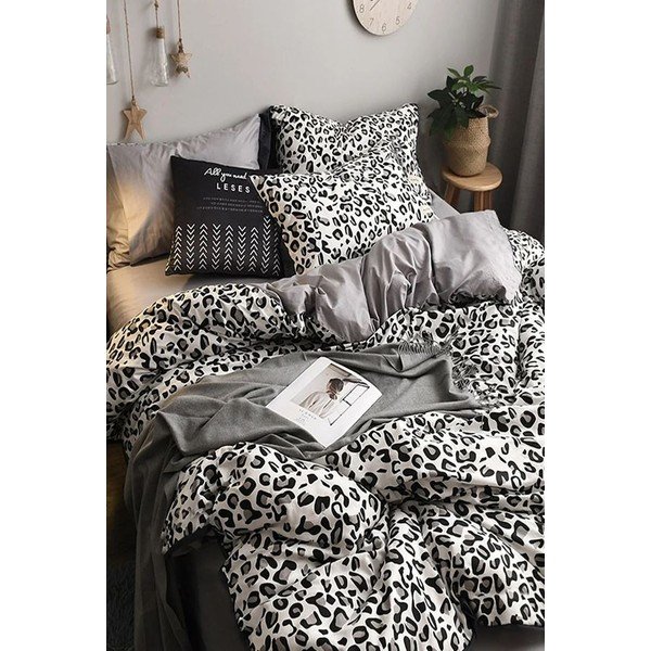 Bijelo-siva pamučna posteljina za bračni krevet/s produženom plahtom  200x220 cm - Mila Home-image-1