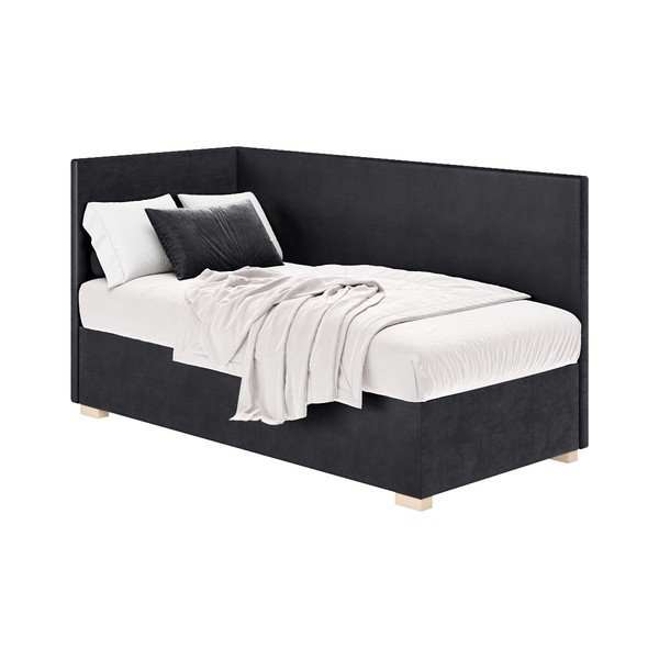 Tamno plavi kutni dječji krevet s prostorom za pohranu s madracem 90x200 cm Flexi – Ghado-image-3