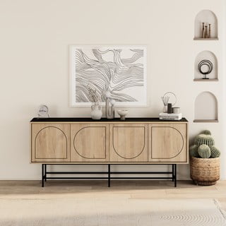 Crna/u prirodnoj boji niska komoda u dekoru hrasta 187x77,5 cm Giana – Marckeric