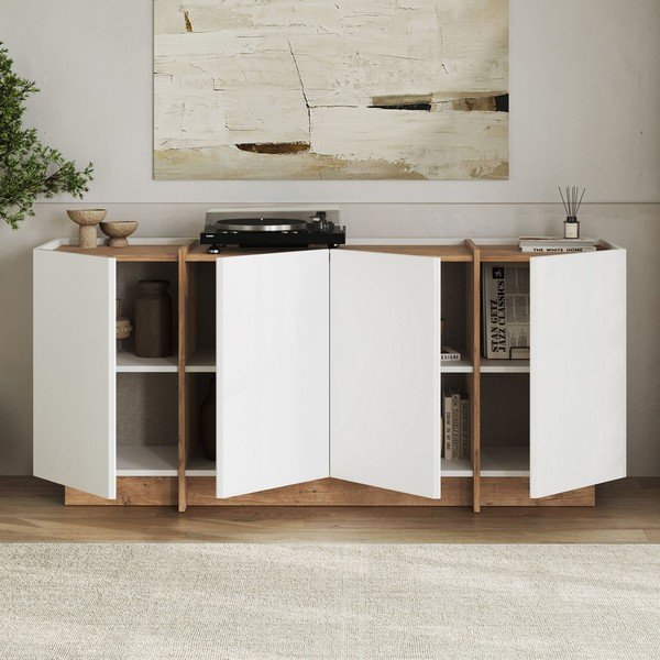 Bijela komoda u dekoru bora s rupom za kabele 180x80x45 cm Dorma – Kalune Design-image-2