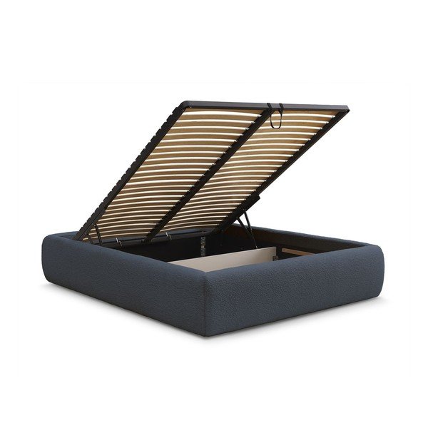 Tamno plavi tapecirani bračni krevet s prostorom za odlaganje/bez uzglavlja s podnicom 160x200 cm Inera – Bobochic Paris-image-3