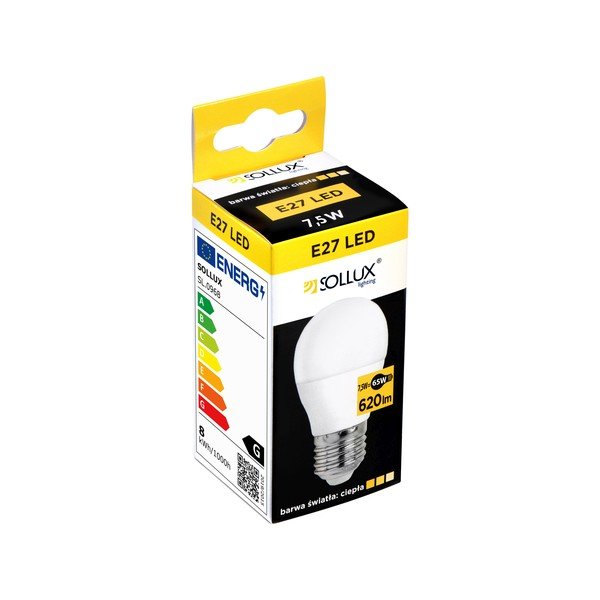 LED žarulja s toplim svjetlom E27, 7,5 W – Sollux-image-1