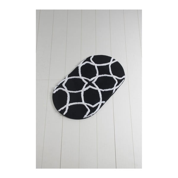 Crno-bijeli otirač za kupaonicu Waves Hexagon, 100 x 60 cm
