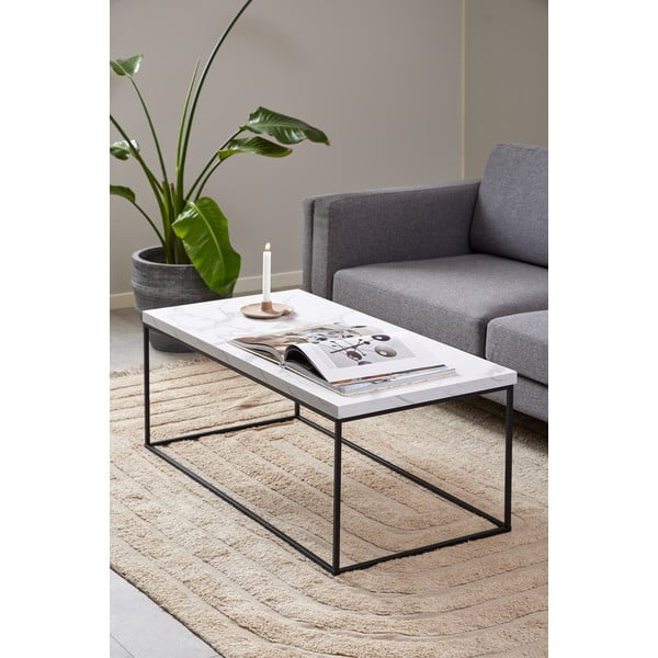 Bijeli stolić za kavu s pločom stola u mramornom dekoru 55x110 cm Barossa – Actona-image-1