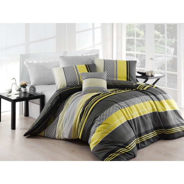 Žuta posteljina sa bračnim krevetom Nazenin Home Zigo, 200 x 220 cm
