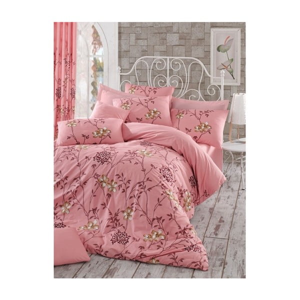 Ružičasta posteljina za bračni krevet Carmen, 200 x 220 cm