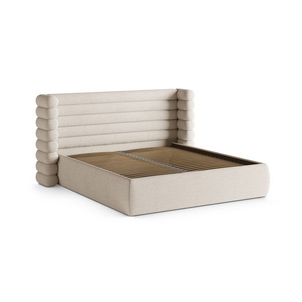Bež tapecirani bračni krevet s prostorom za odlaganje s podnicom 200x200 cm Mount – Micadoni -image-3