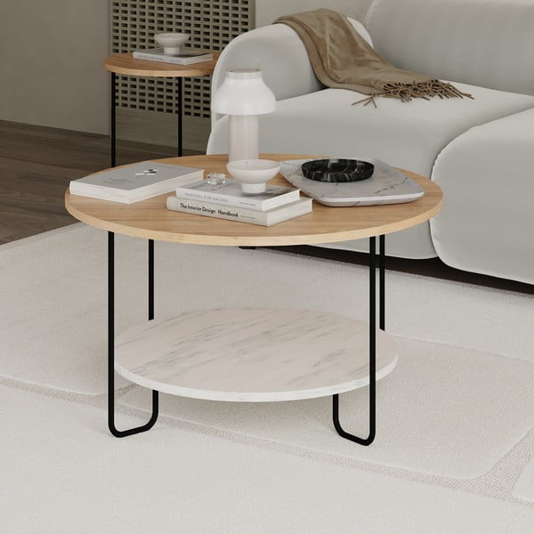 Okrugao stolić za kavu s pločom stola u dekoru hrasta u prirodnoj boji ø 80 cm Tonka – Marckeric-image-4