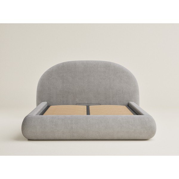 Sivo-bež tapecirani bračni krevet s prostorom za odlaganje s podnicom 180x200 cm Maumere – Maison de Rêve-image-2