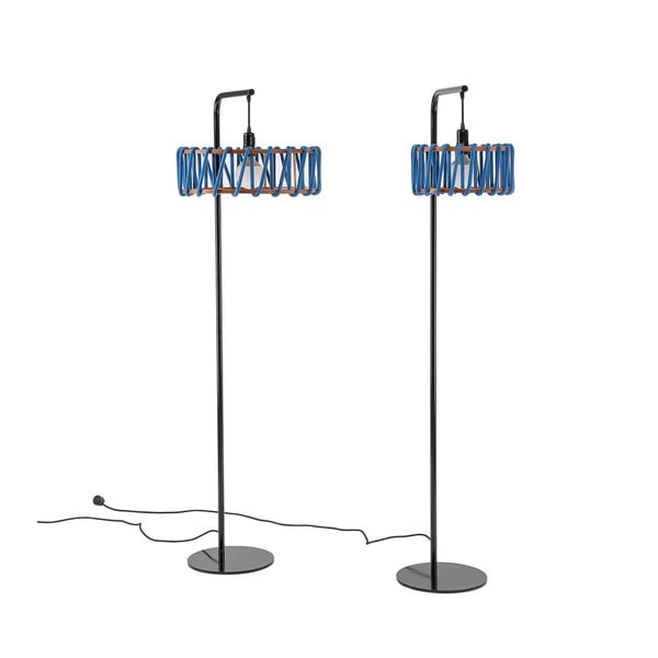 Podna lampa s crnom konstrukcijom i velikim plavim zaslonom EMKO Macaron-image-4