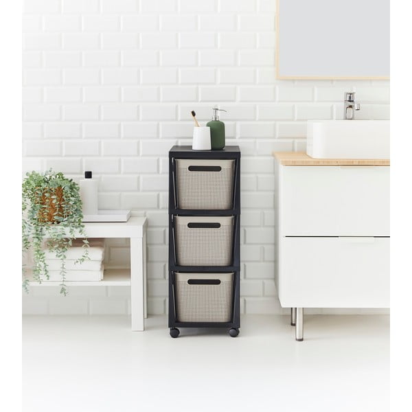 Crno-bež plastični mobilni poličar 30x77 cm Brisen - Rotho-image-3