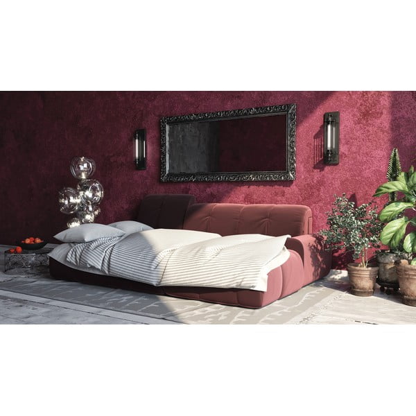 Tamnoružičasta baršunasta kutna garnitura na razvlačenje Devichy Tous, desni kut-image-1