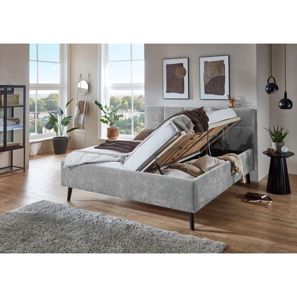 Sivi tapecirani bračni krevet s prostorom za odlaganje s podnicom 180x200 cm Nova – Meise Möbel-image-1