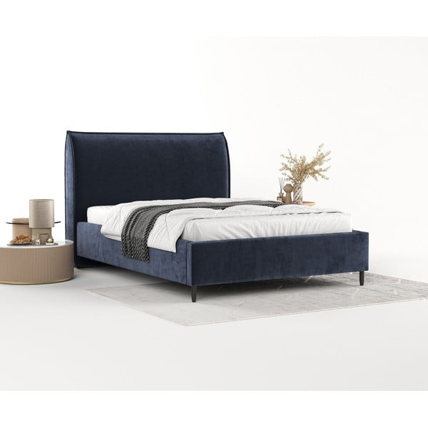 Tamno plavi tapecirani bračni krevet s prostorom za pohranu s podnicom 180x200 cm Shell – Maison de Rêve-image-1