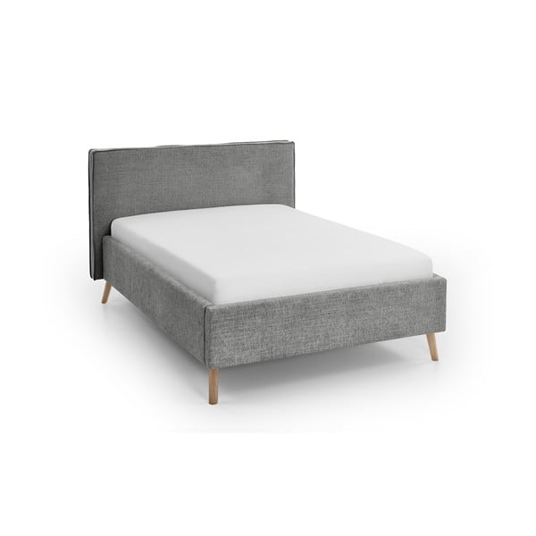Sivi tapecirani bračni krevet s prostorom za pohranu s podnicom 140x200 cm Riva – Meise Möbel