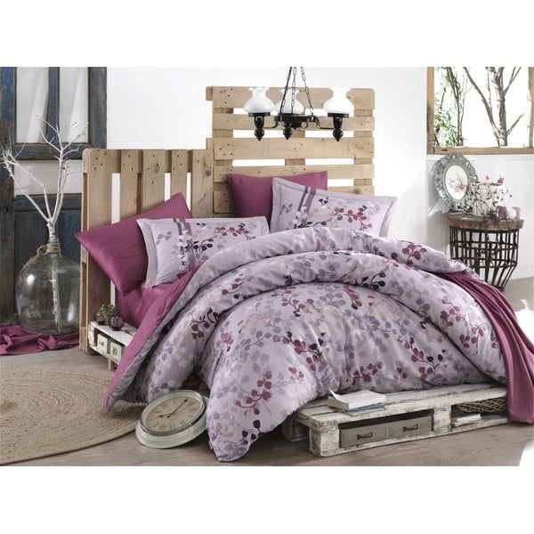 Ljubičasta posteljina sa plahtama za bračni krevet Irma, 200 x 220 cm